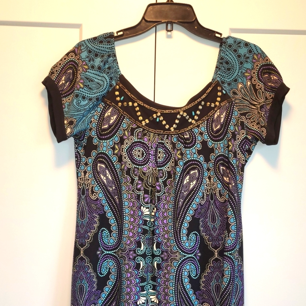 Paisley-Patterned Peasant-Style Dress